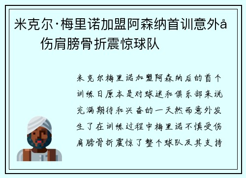米克尔·梅里诺加盟阿森纳首训意外受伤肩膀骨折震惊球队
