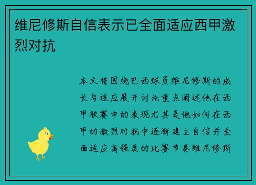 维尼修斯自信表示已全面适应西甲激烈对抗