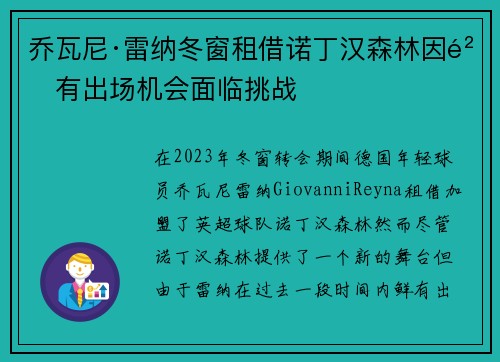 乔瓦尼·雷纳冬窗租借诺丁汉森林因鲜有出场机会面临挑战